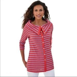 Soft Surroundings Serene Button Collar Striped Knit Sweater, Size 2X